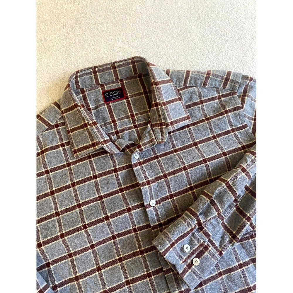 UNTUCKit Edmeades Flannel Shirt Mens 2XL Gray Plaid Cotton Long Sleeve Button Up